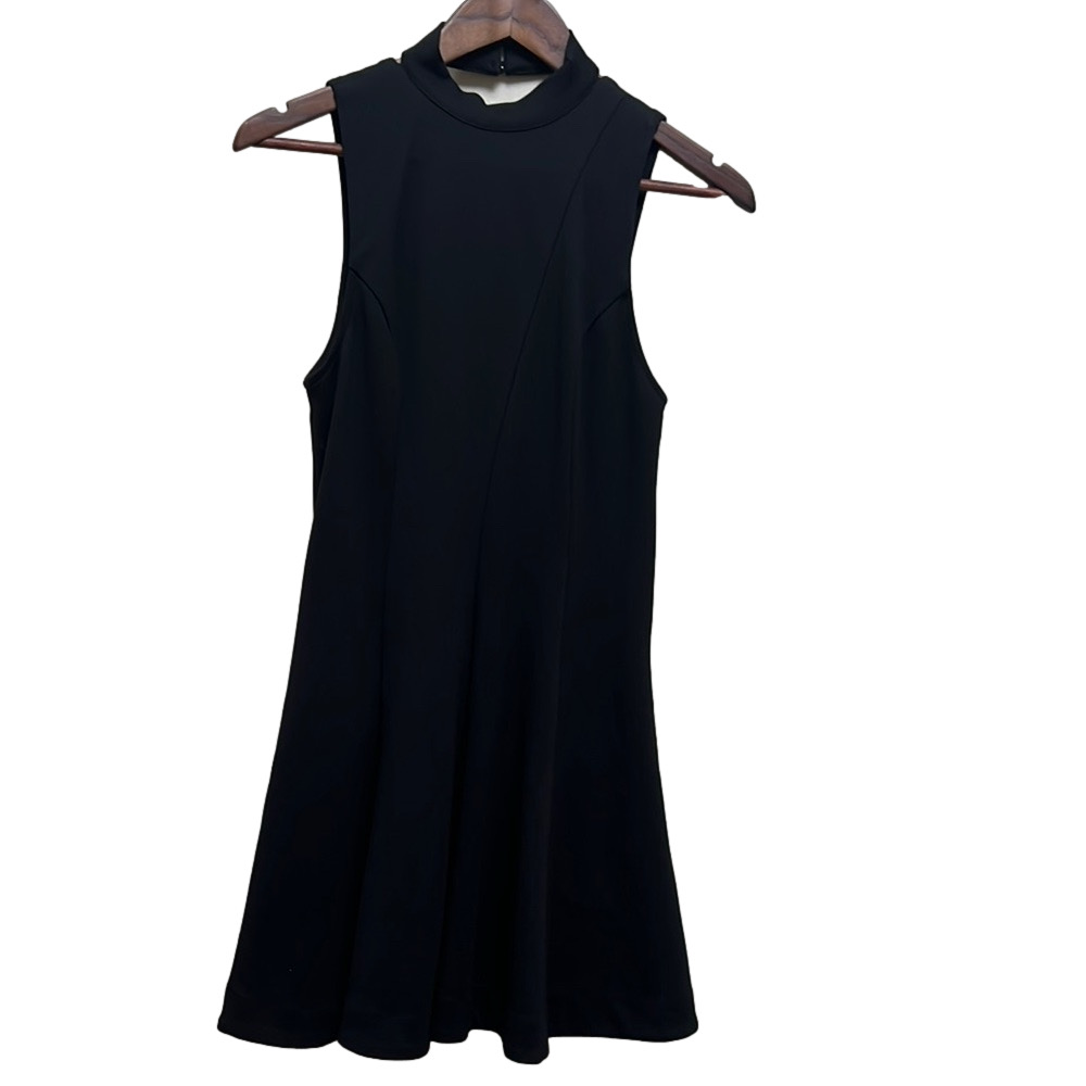 Free People Black Sleeveless Mock Neck A-Line Dress EUC size Small Y2K